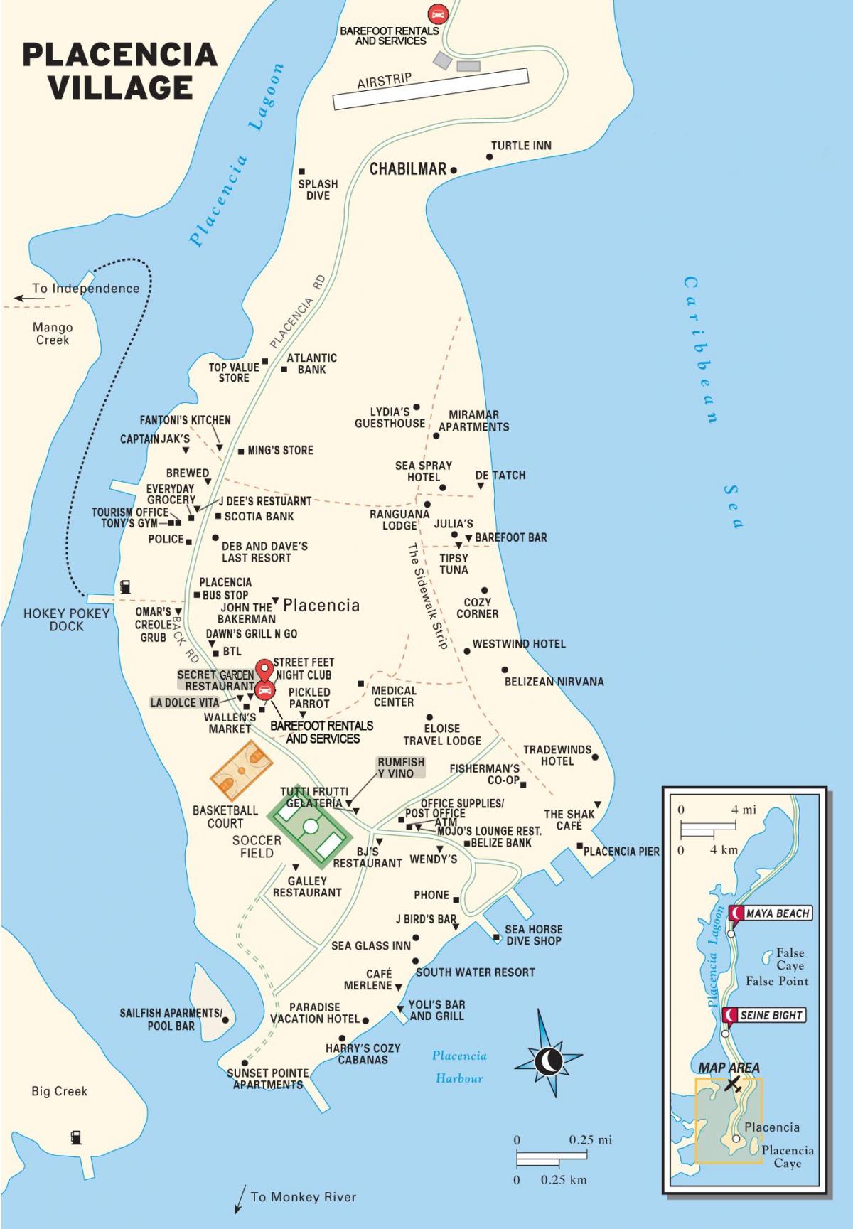 mapa de placencia village Belice