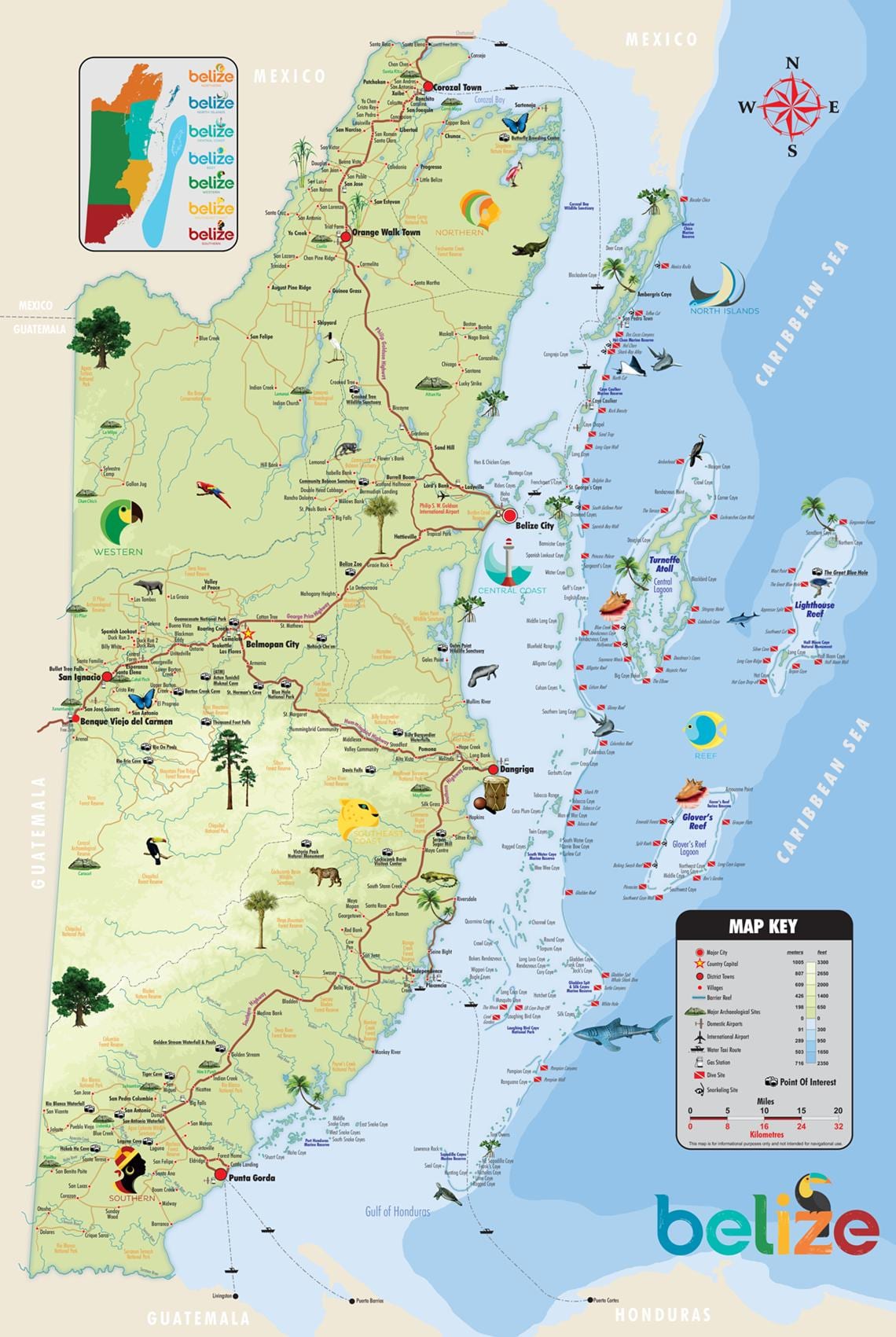 Mapa de Belice lugares de interés