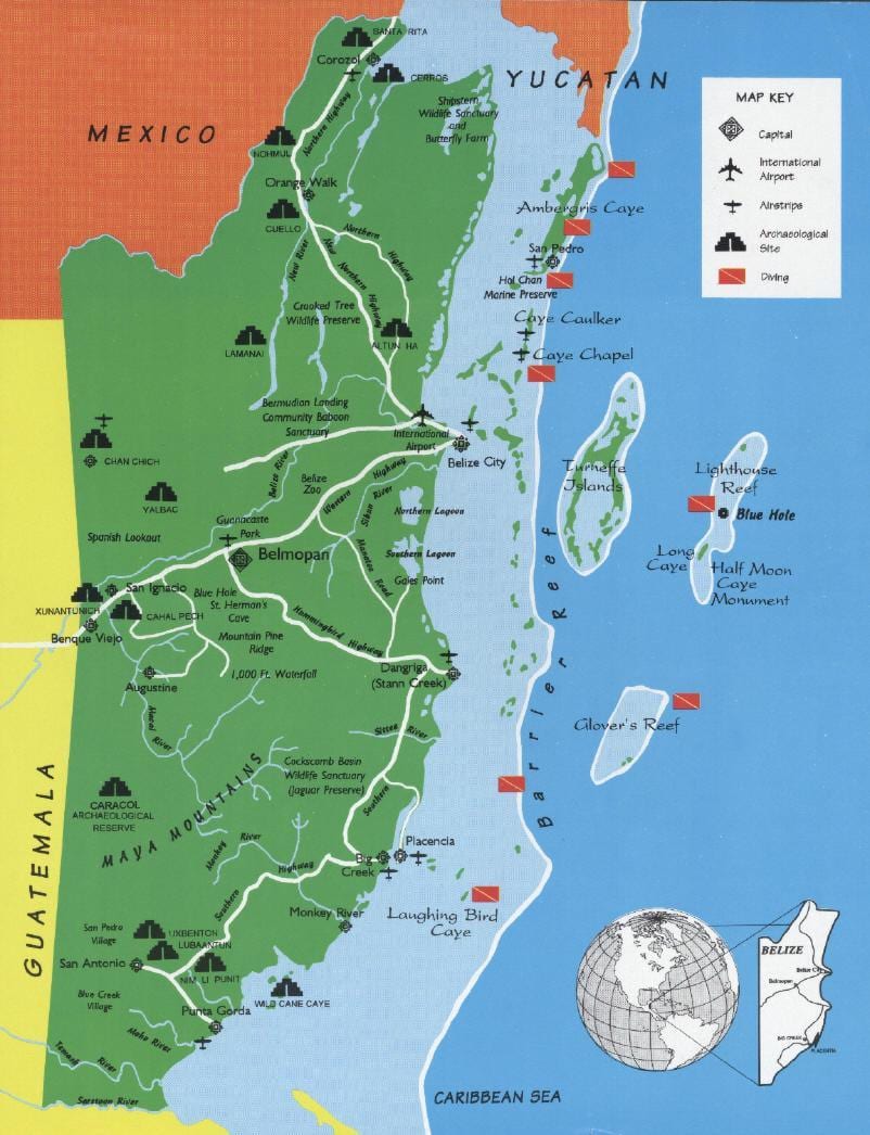 Mapa de Belice de buceo