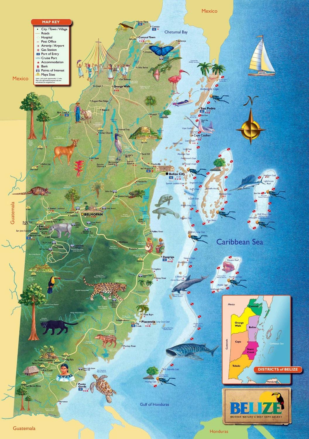 Mapa de Belice cascadas 