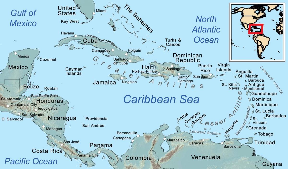 mapa de Belice y las islas circundantes