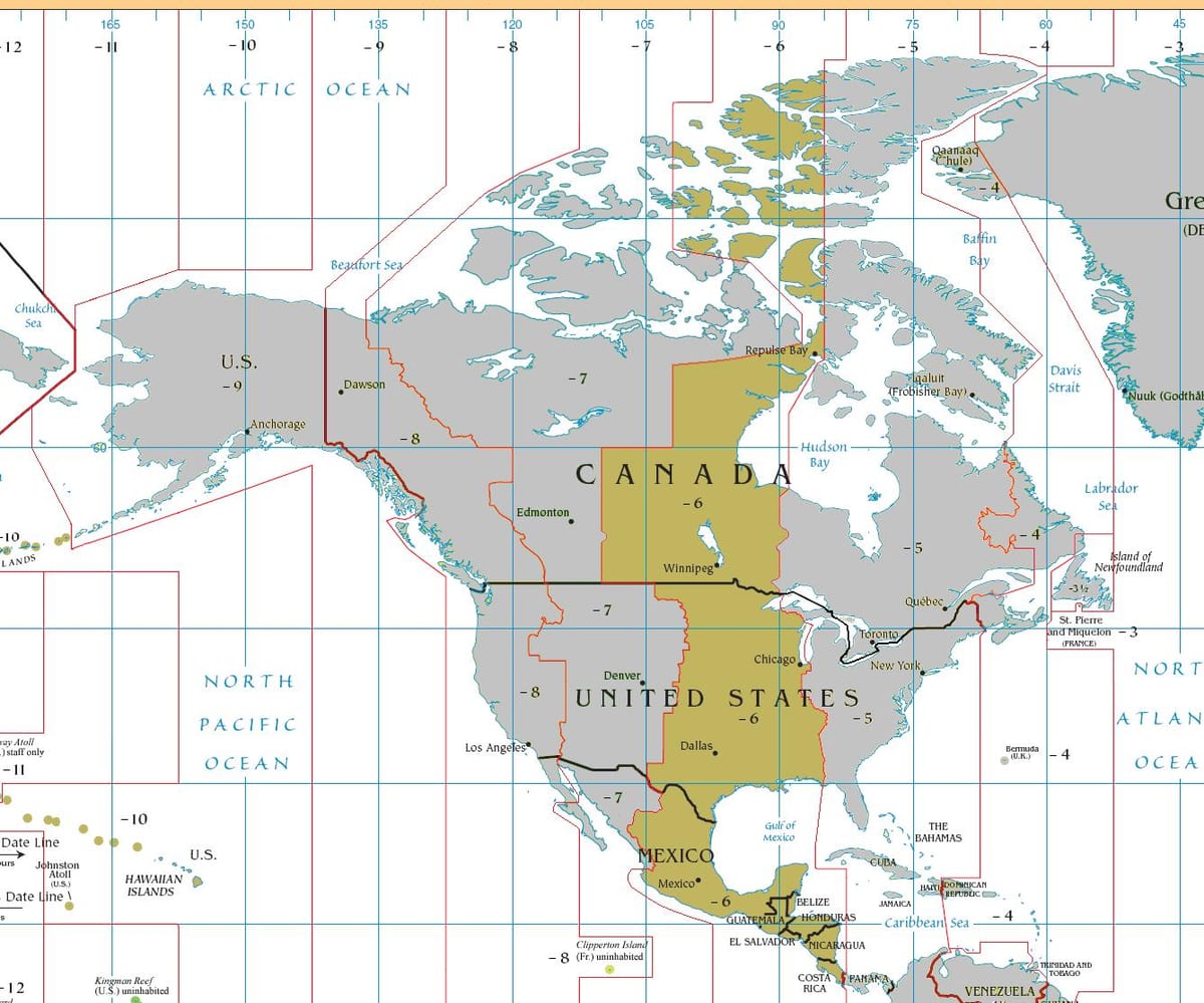 Mapa de Belice zona horaria 