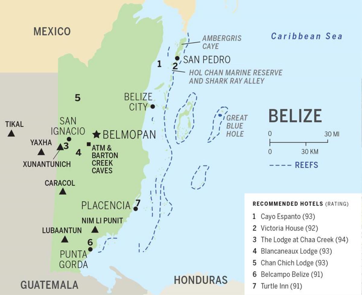 Mapa de playas de Belice