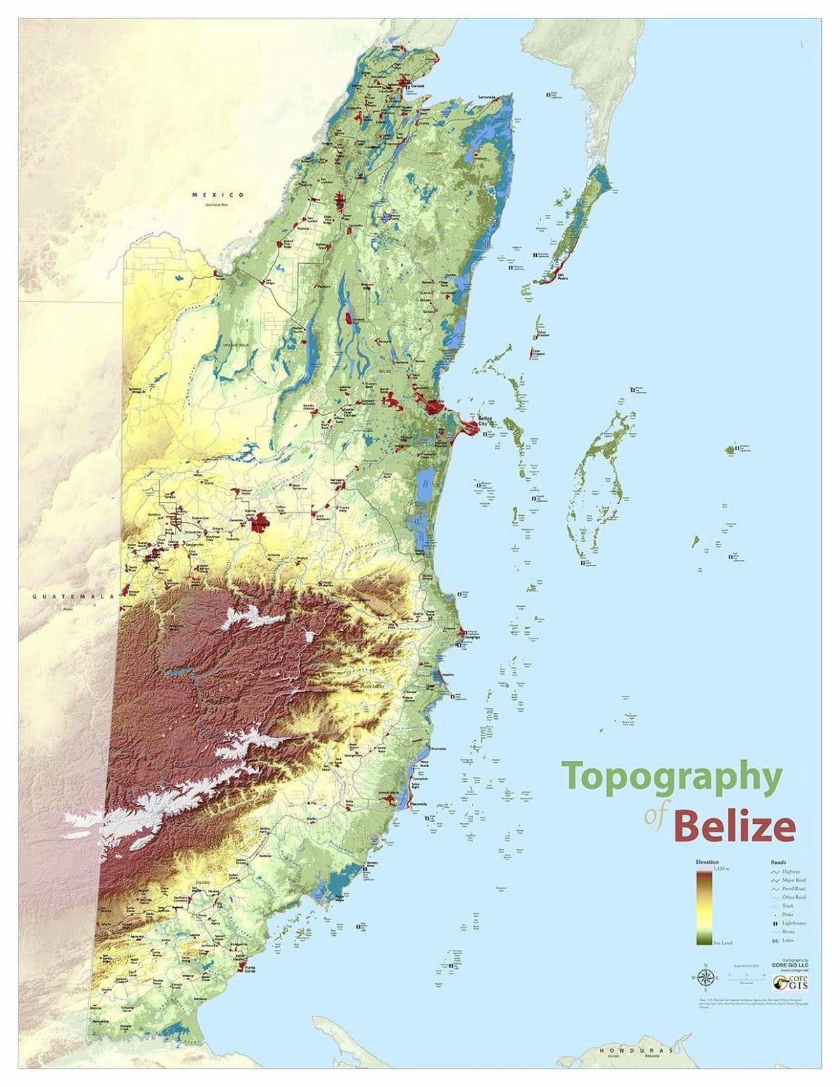 El mapa topográfico de Belice