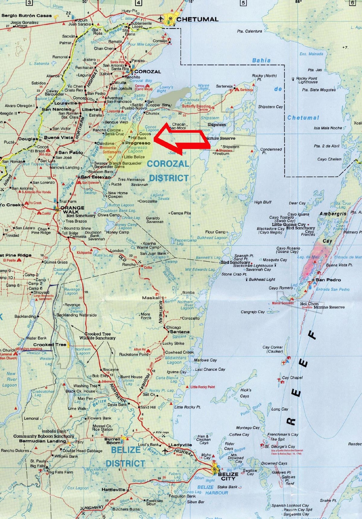 detallado mapa de carreteras de Belice