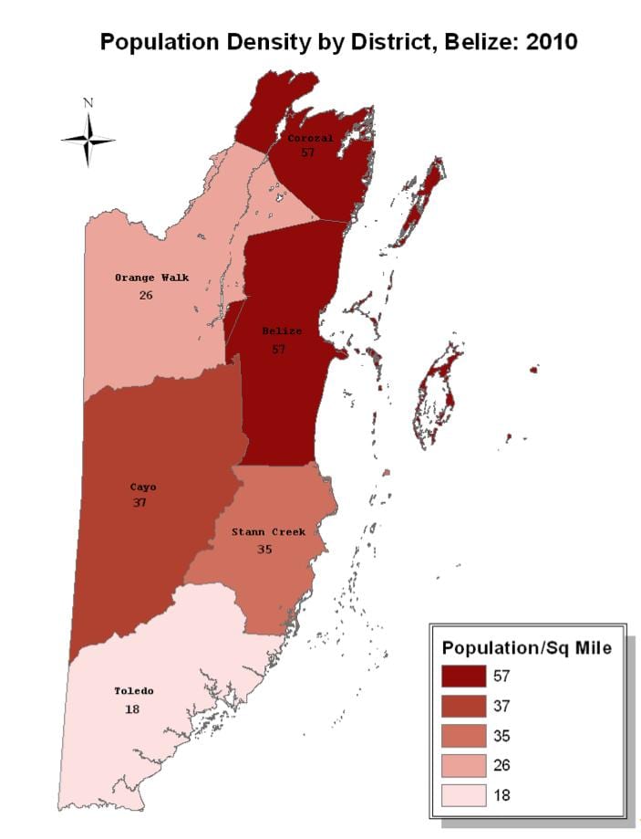 Mapa de Belice población
