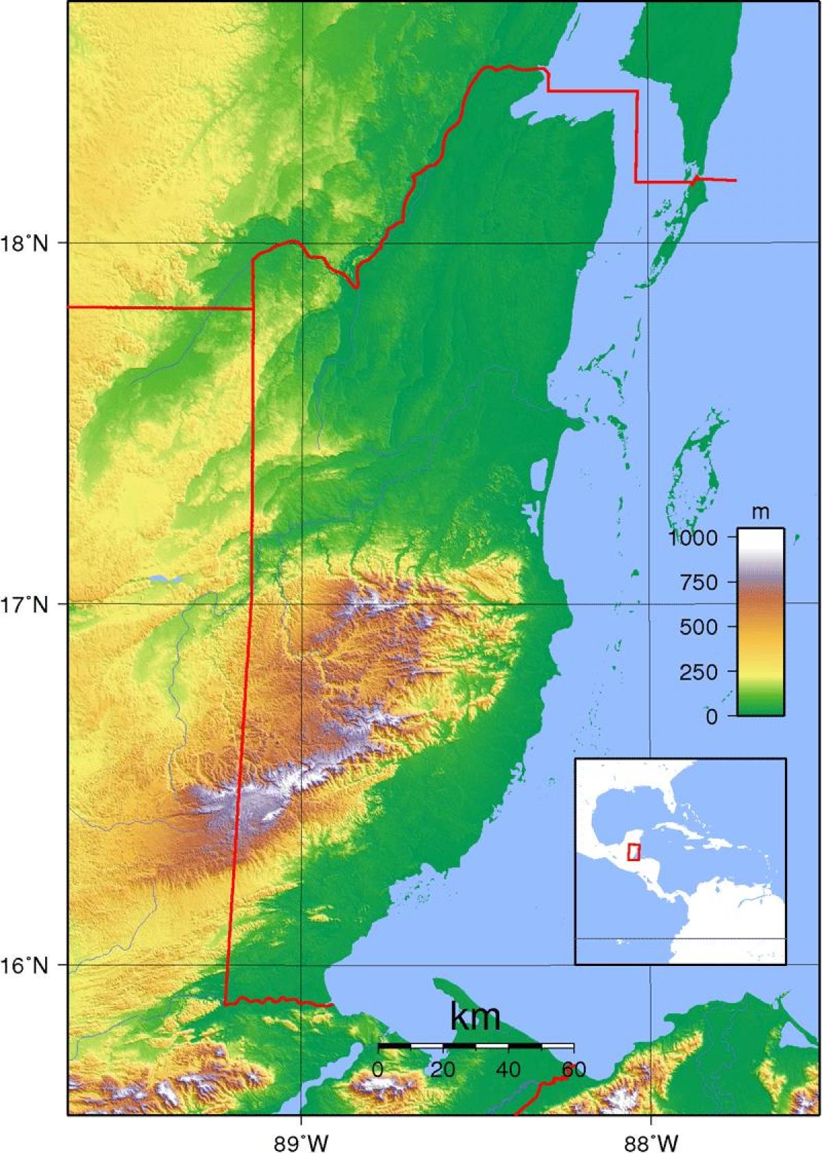 Mapa físico de Belice