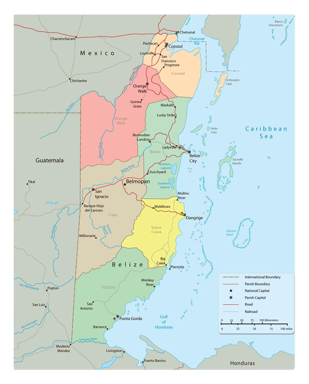 Mapa político de Belice
