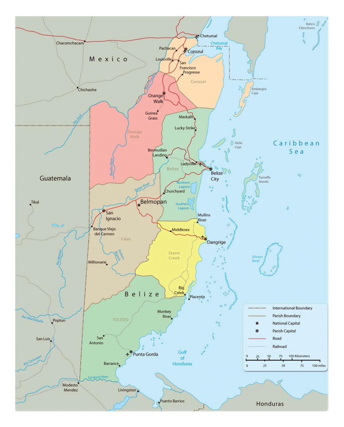 Mapa político de Belice