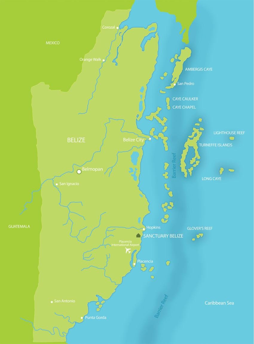 Mapa de santuario de Belice