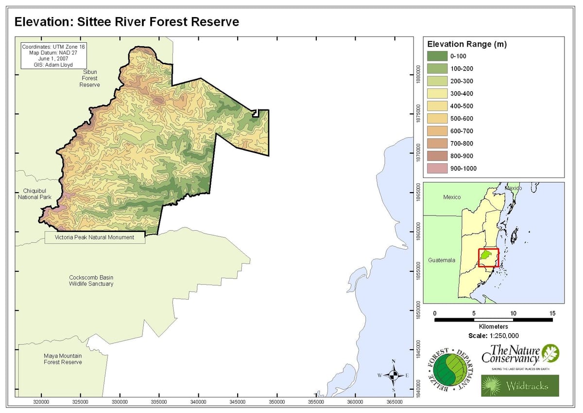 Mapa de sittee river Belice
